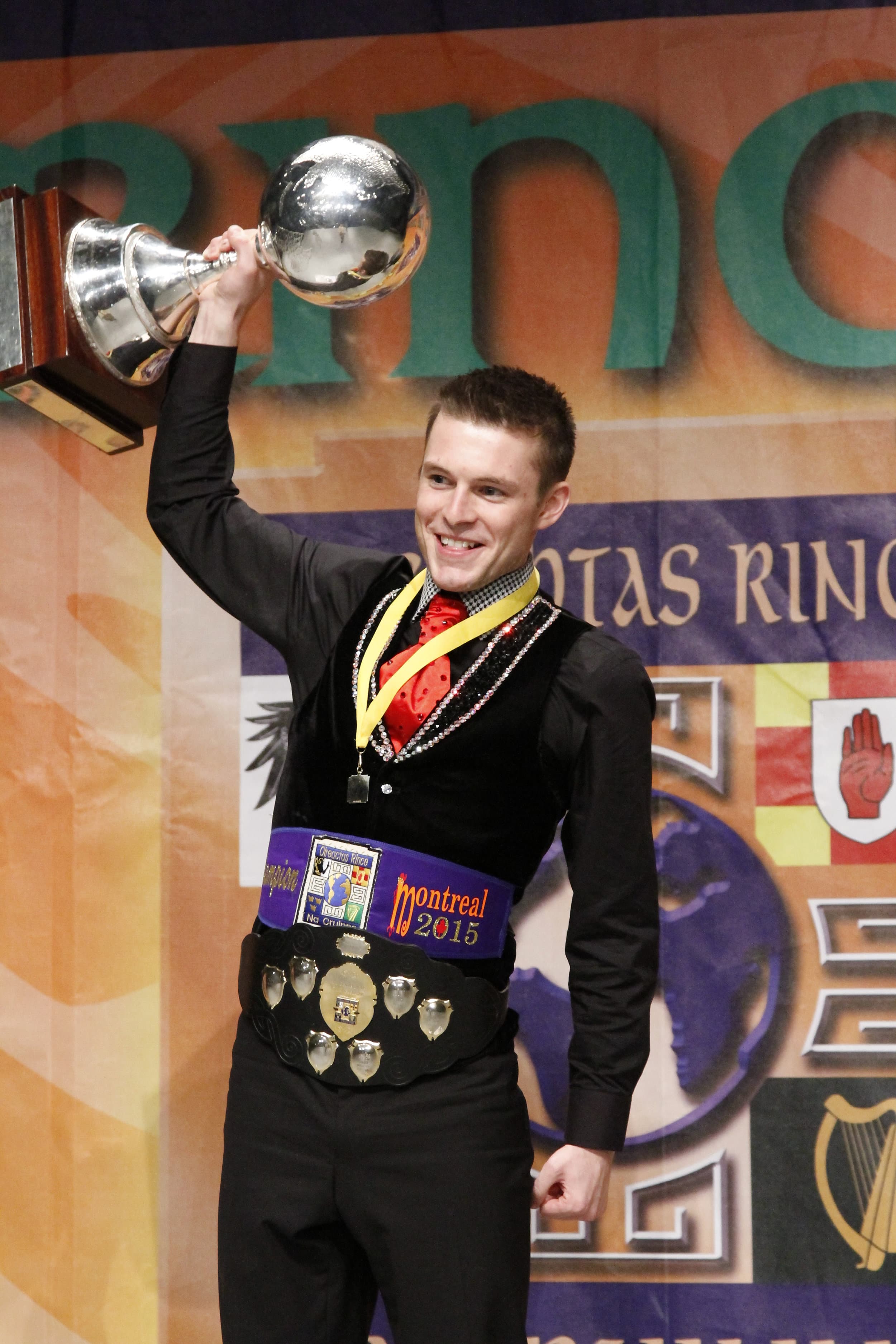 Irish dance champion on stage